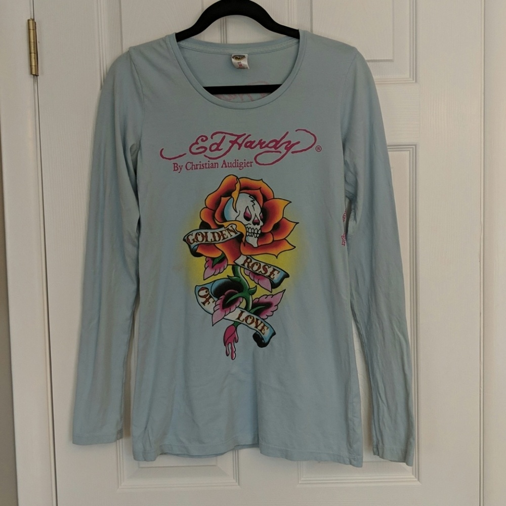 Ed Hardy Golden Rose of Love Long Sleeve Tee